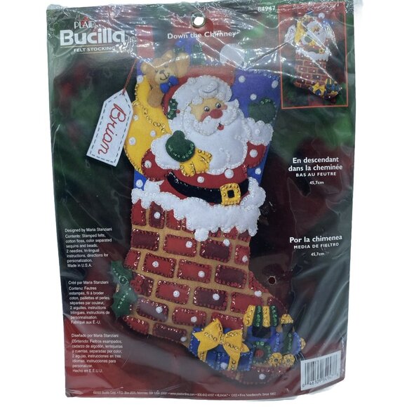 Plaid Bucilla Felt Stocking Down The Chimney 84947 Maria Stanziani Christmas - Picture 1 of 10